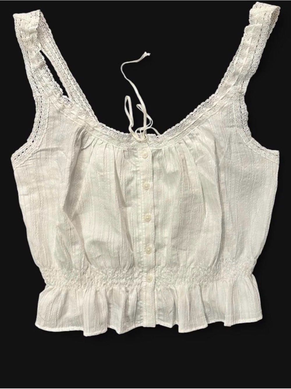 American Eagle Outfitters White Crochet-Trim Smocked Button Front Camisole
